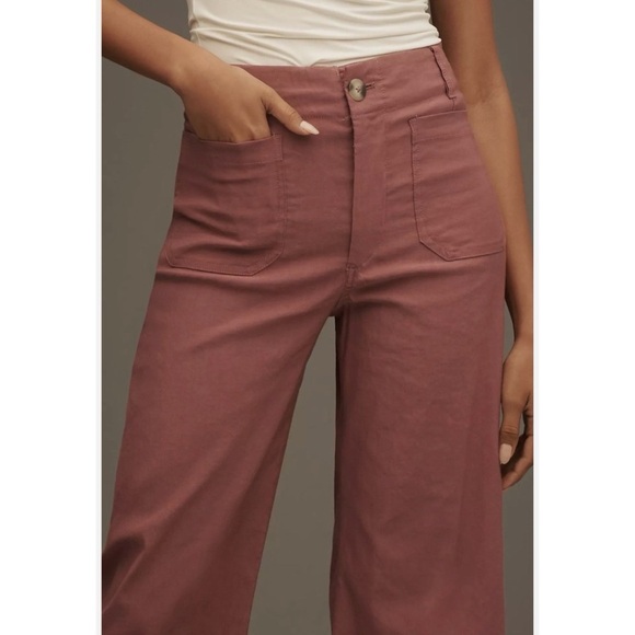 New Anthropologie The Colette Linen Pants Wide Leg Cropped Magic Mauve Taupe - Picture 11 of 13